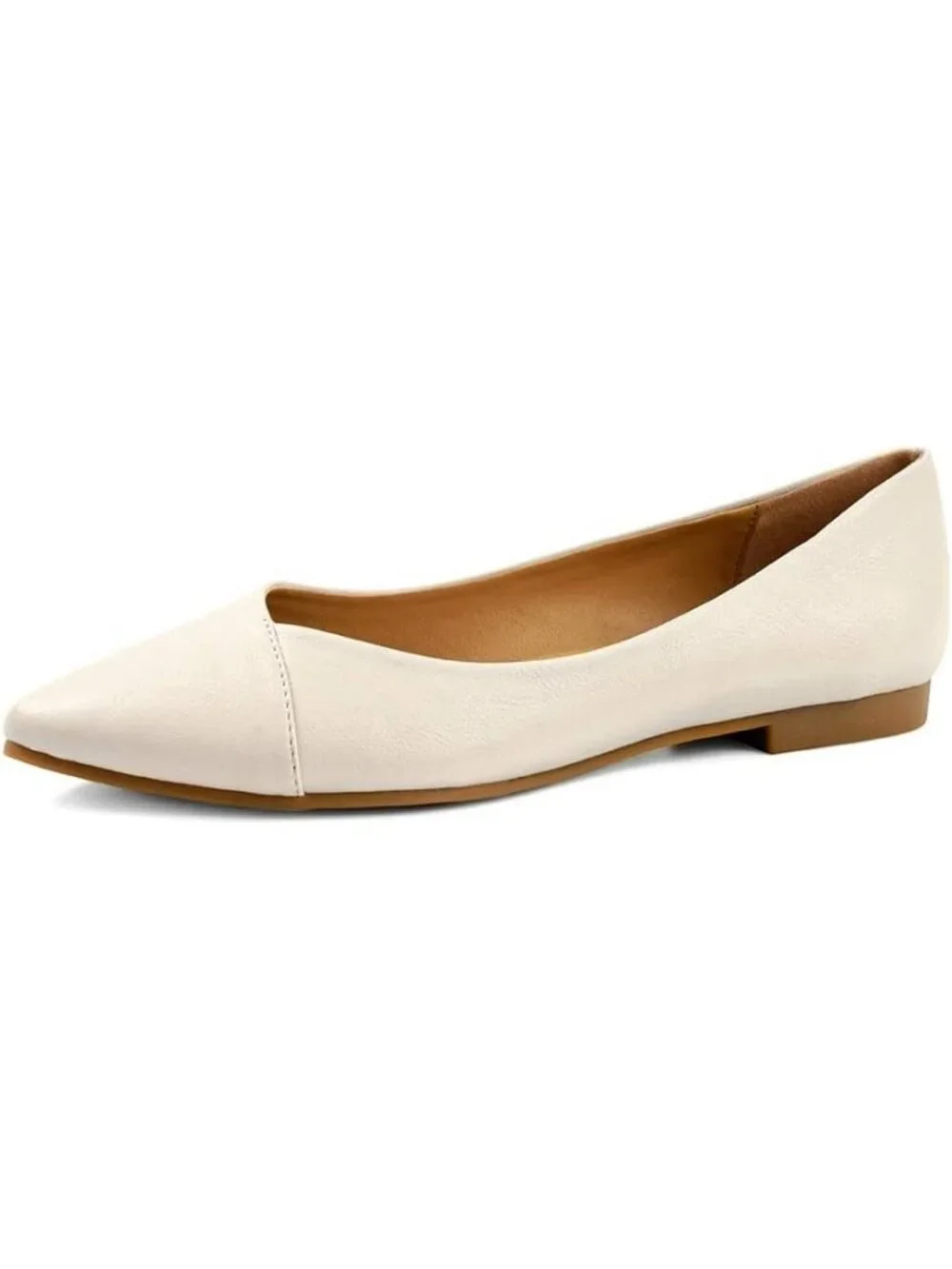 FUNKYMONKEY Women's Nude Faux Leather Pointed Toe Slip On Ballet Low Heel Flats